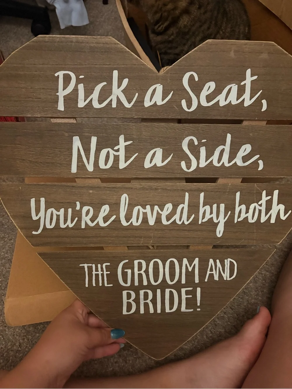 Rustic Heart ceremony Wedding Sign - Brown Wood with White Script